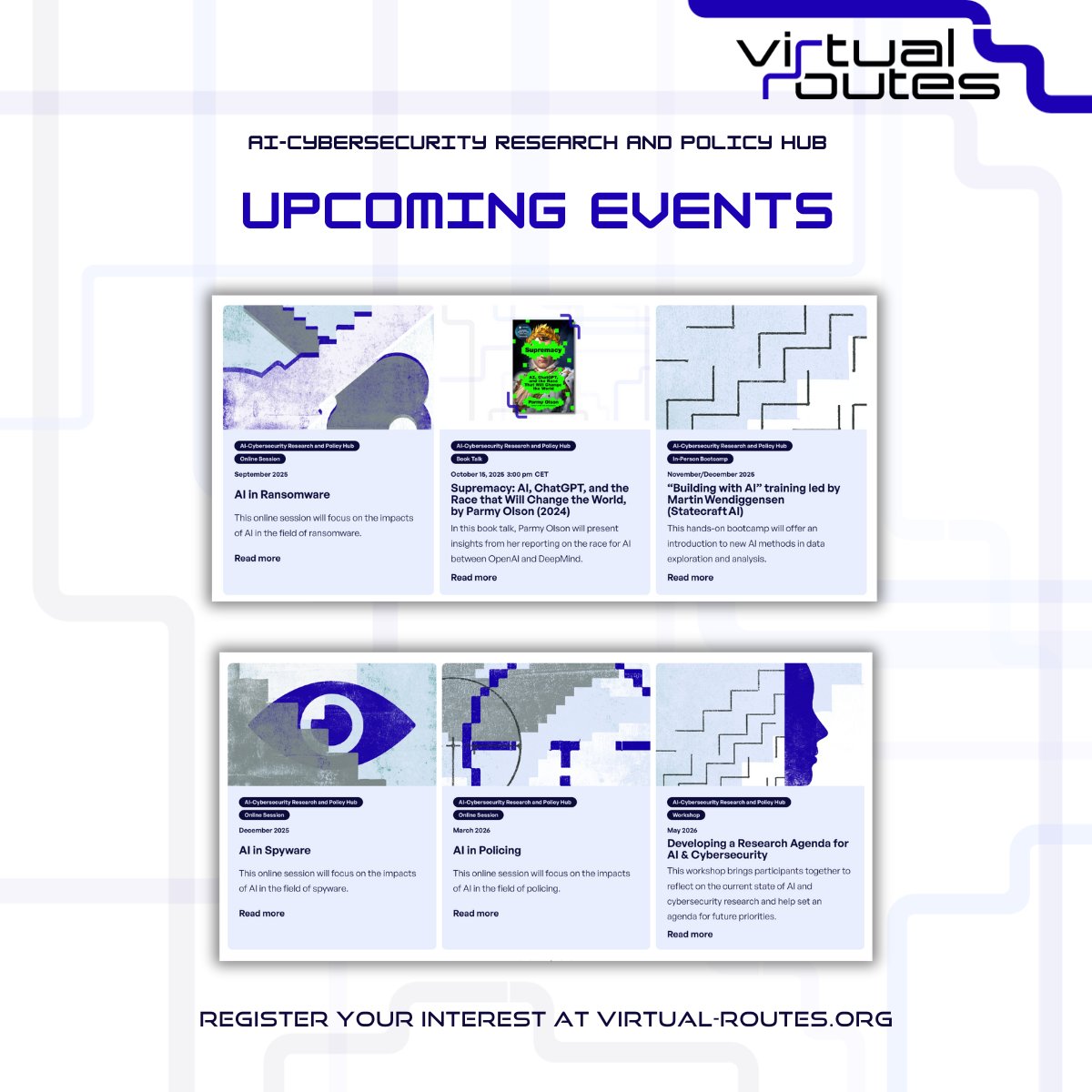 VirtualRoutes's tweet image. Become a member of the AI-Cybersecurity Research and Policy Hub and get access to the Hub's exclusive event calendar! 🗓️ Learn more & register your interest in joining the Hub: virtual-routes.org/initiatives/th… #AI #Cybersecurity #AICyberHub