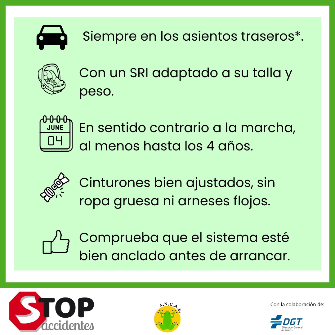 ValenciaStop's tweet photo. ¿Viajas este #verano? Los menores con altura ≤ 135cm siempre en asientos traseros con su sistema de retención homologado. Mejor hasta alcanzar 150cm.
Excepciones: si no existen asientos traseros o si están ocupados por otros menores.
#ObjetivoCero #ANCAS #VeranoSeguro @DGTes https://t.co/PqRgOOmGIH