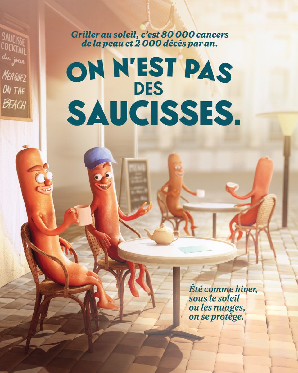 « Griller au soleil, c’est 80 000 cancers de la peau et 2 000 décès par an. On n’est pas des saucisses. »

Les réflexes à adopter 👇

🕶️Porter un chapeau/casquette et vêtements couvrants et lunettes
🧴Appliquer de la crème solaire toutes les 2 heures
⛔️S’exposer entre 12h et 16h