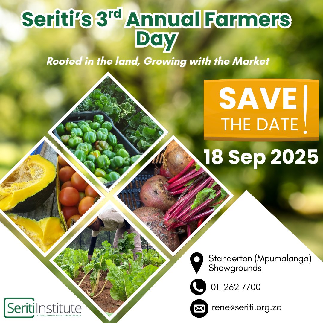 SeritiInstitute's tweet image. If you’re a key player in the agriculture sector and would like to be part of this event, please email rene@seriti.org.za or bridgette@seriti.org.za with your details and a brief expression of interest. We’d love to connect with you.
 #WorkLearnGrow #Seriti #3rdAnnualFarmersDay