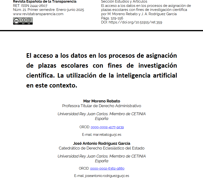 Revista Española de la Transparencia #RET (@retransparencia) on Twitter photo En nuestro último núm #RET21, los profesores Mar Moreno y José Antonio Rodríguez (<a href="/urjc/">URJC</a>) publican: «El acceso a los datos en los procesos de asignación de plazas escolares con fines de investigación científica. La utilización de la IA en este contexto».
🔗revistatransparencia.com/ojs/index.php/… En nuestro último núm #RET21, los profesores Mar Moreno y José Antonio Rodríguez (<a href="/urjc/">URJC</a>) publican: «El acceso a los datos en los procesos de asignación de plazas escolares con fines de investigación científica. La utilización de la IA en este contexto».
🔗revistatransparencia.com/ojs/index.php/…