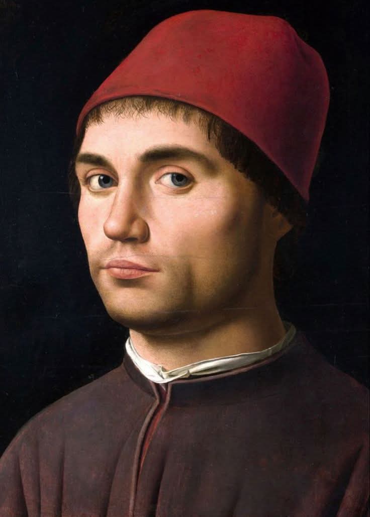Un superbe portrait d’Antonello da Messina, réalisé vers 1475.
Il est le principal peintre sicilien du XVe siècle.
Ensuite à Venise, il révolutionne la peinture locale, permettant à ses réalisations d'être admirées et reprises par les grands maîtres de la lagune.