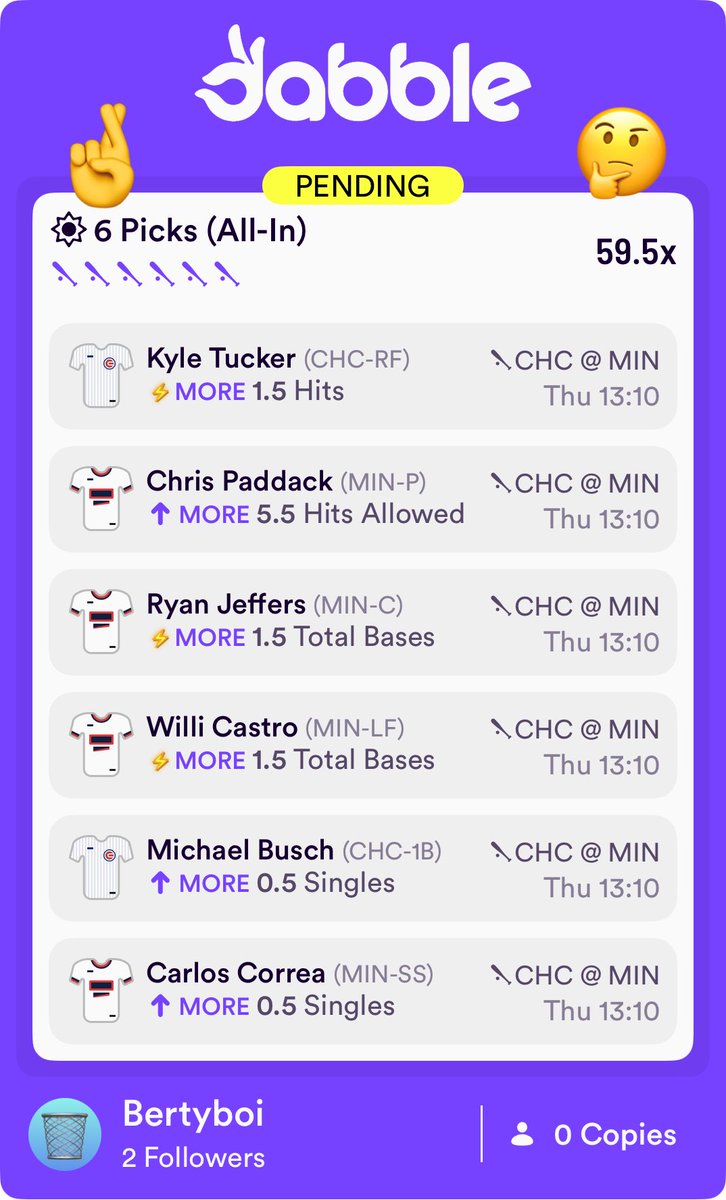 Brainiac_Bert's tweet photo. Sharing is caring so here's an entry I placed on Dabble that you can copy!👌🥰💥🤞
https://t.co/inDxXXshOD  use code BERTYBOI and get free 10$ to play with. Let’s win some money! https://t.co/6NQSBUpDX9