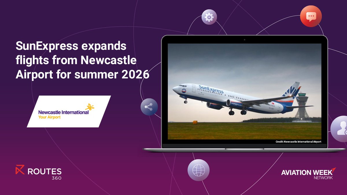 📢#Routes360 member success 📢 

SunExpress is ramping up its 2026 summer schedule from Newcastle Airport with more flights to Antalya and Dalaman: bit.ly/462l0yU