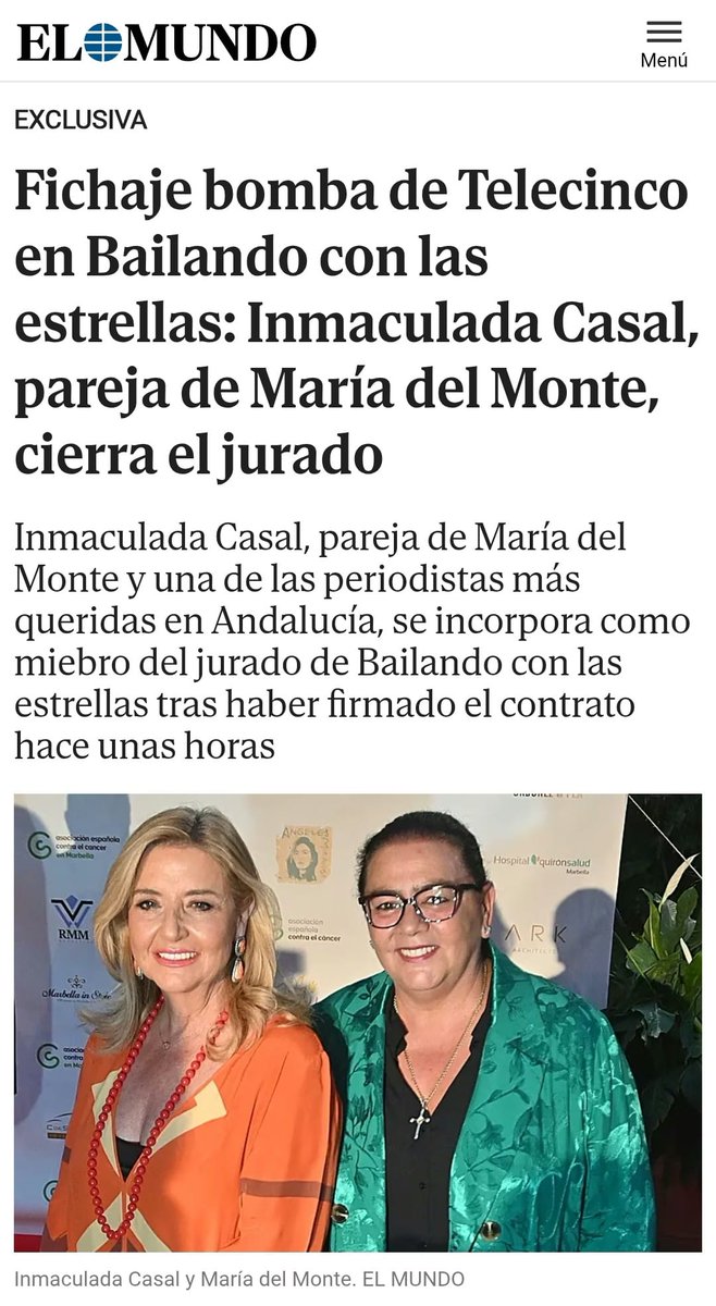 Ole y oleeee nuestra prima !! #inmaculadacasal . Orgullosa de ti ! Eres muy grande en todos los sentidos,  x eso t mereces todo lo bueno q te pase !! Te amamoooos mi niña 🫶🫶♥️♥️👯‍♂️ 
Pincha 👇 
elmundo.es/television/202…