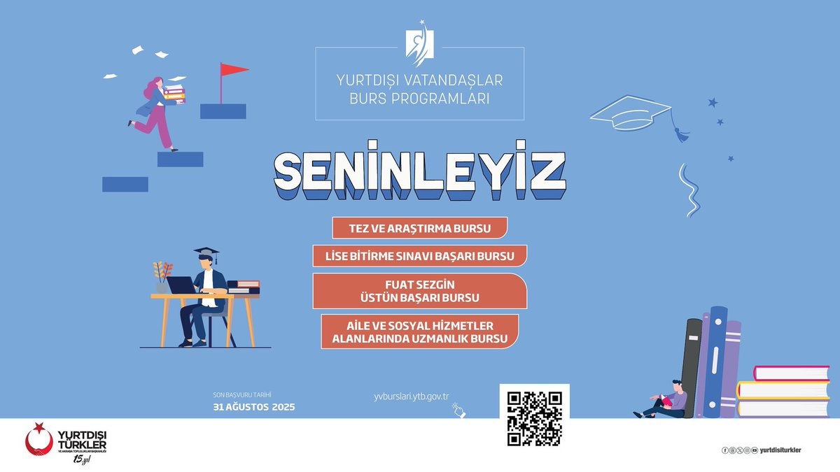 📣 Yurt dışında yaşayan gençlerimizin eğitim ve akademik gelişimlerini desteklemek amacıyla düzenlenen
“Yurtdışı Vatandaşlar Burs Programları” için 2025 başvuruları açıldı.

📌 Detaylı bilgi için:
🌐 obys.ytb.gov.tr
🌐 yvburslari.ytb.gov.tr

<a href="/tcmeb/">Millî Eğitim Bakanlığı</a> <a href="/mebabdigm/">T.C. MEB AB ve Dış İlişkiler Genel Müdürlüğü</a> <a href="/mebyyegm/">Yükseköğretim ve Yurt Dışı Eğitim Genel Müdürlüğü</a>