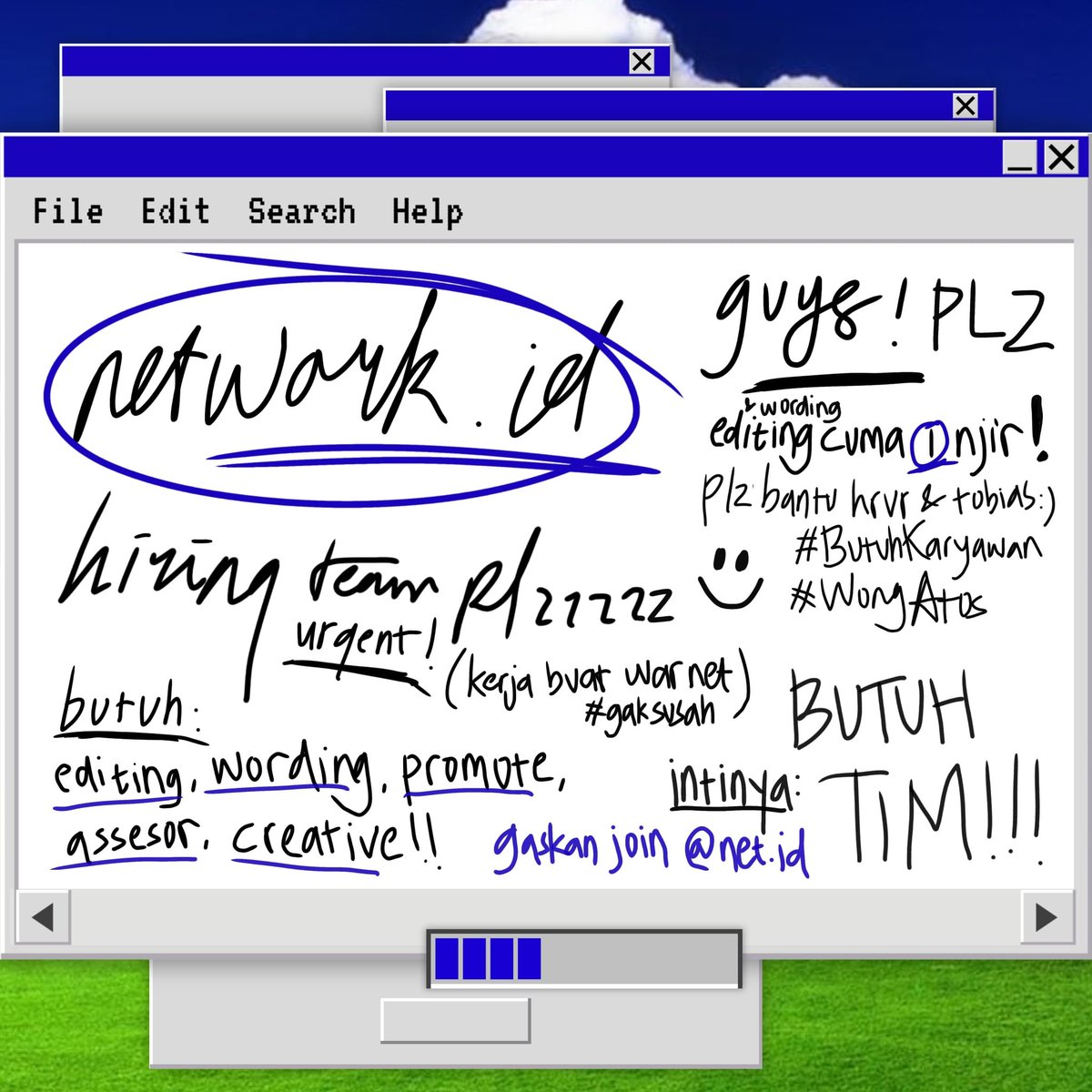 TheNetwork_id's tweet image. ‣ #NetID ───&quot;Butuh Karyawan.&quot; Bidang: Wording, Editing, Promote, Assesor, Creative! ㅤㅤ ⇰ Tanpa min/max pengalaman kerja 20th, kita bukan kantor gaji dibawah UMR.ㅤㅤ⭞ Lu berbakat? gaskan daftar ke kepala WARNET (buka 24j) wa.me/message/VGJR7R…. (Tanpa tahan Ijazah asli)