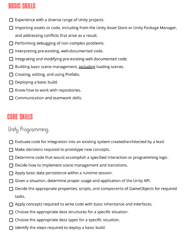 ElenaImagineer's tweet image. Suelo recibir la pregunta de qué skills debería tener un Unity Junior Developer. En base a mi experiencia y al certificado oficial de Unity he generado este documento 👇👇👇

bit.ly/48VGRWF

#gamedev #indiedev