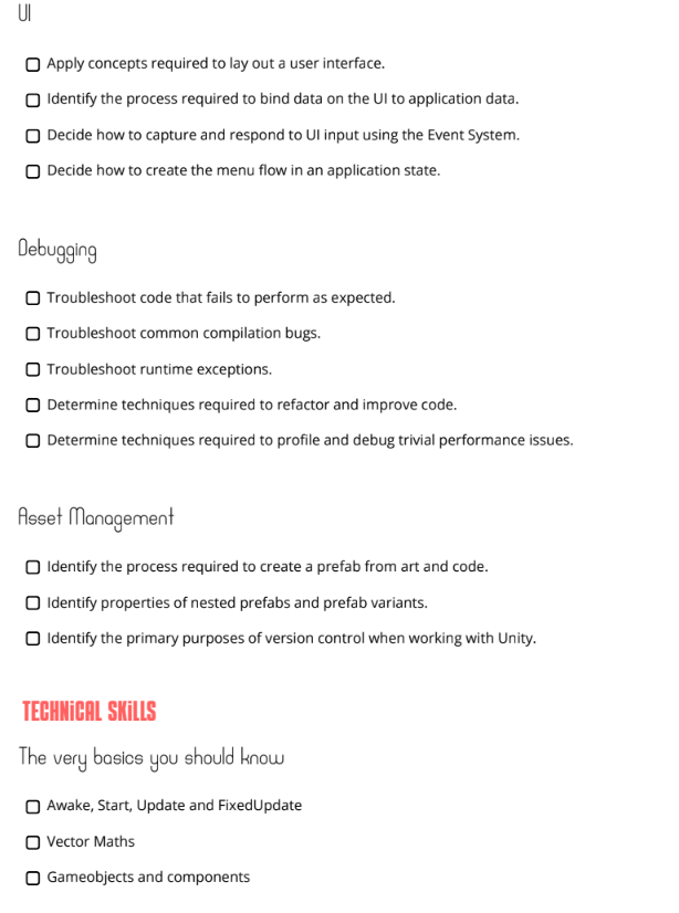 ElenaImagineer's tweet image. Suelo recibir la pregunta de qué skills debería tener un Unity Junior Developer. En base a mi experiencia y al certificado oficial de Unity he generado este documento 👇👇👇

bit.ly/48VGRWF

#gamedev #indiedev