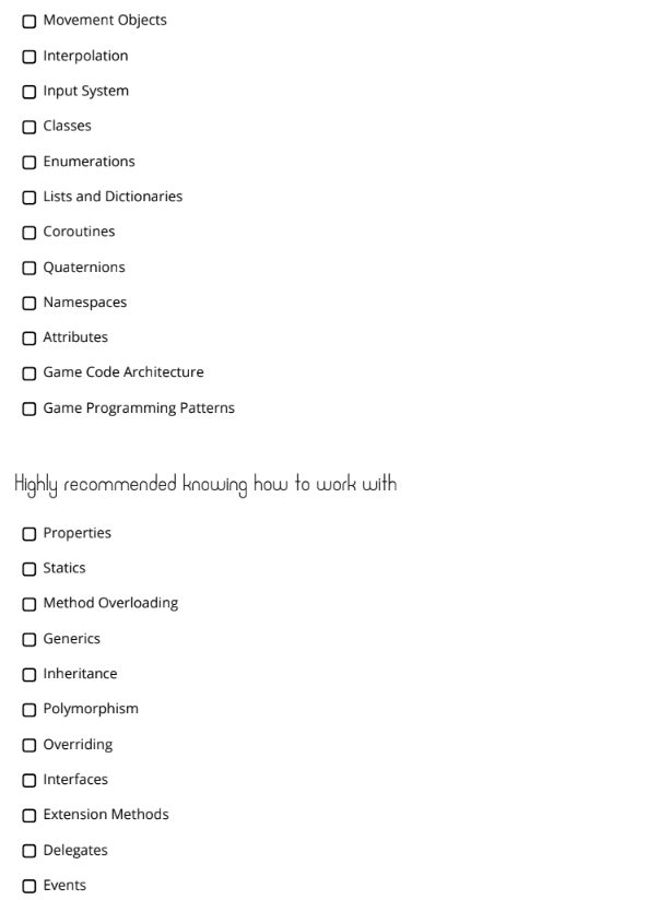 ElenaImagineer's tweet image. Suelo recibir la pregunta de qué skills debería tener un Unity Junior Developer. En base a mi experiencia y al certificado oficial de Unity he generado este documento 👇👇👇

bit.ly/48VGRWF

#gamedev #indiedev