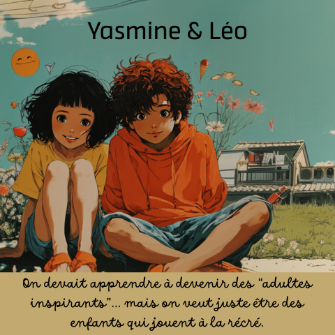 Yasmine &amp; Léo ont 8 ans.

Cette année, à l’école, ils ont eu droit à plein de nouveautés :
🔸 ateliers pour “accueillir leurs émotions”
🔸 séances pour “être attentif au moment présent”
🔸 jeux pour “exprimer sa gratitude”... 🧘🦒💬 

#DérivesScolaires