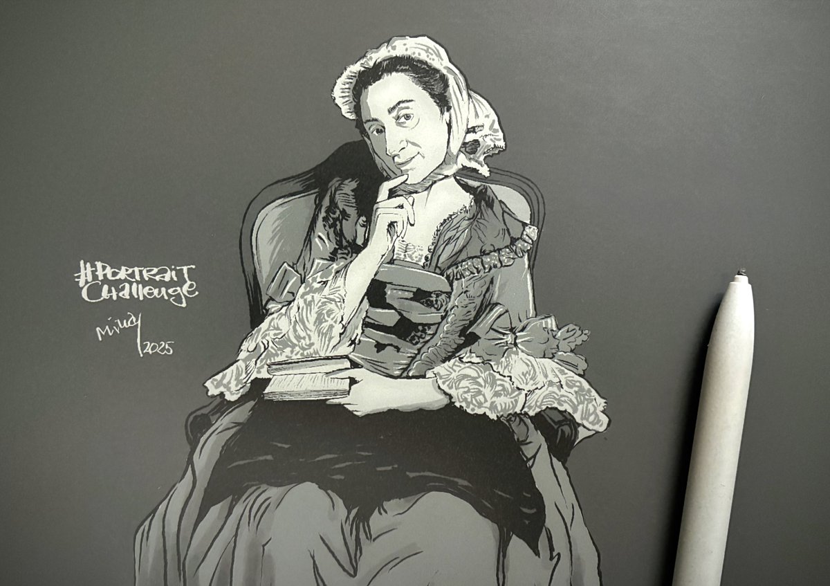 metacitizen's tweet image. My e-ink version @StudioTeaBreak #PortraitChallenge "Portrait of Louise d'Épinay" (ca. 1759) by Jean-Étienne Liotard #reMarkablepaper #thedailysketch