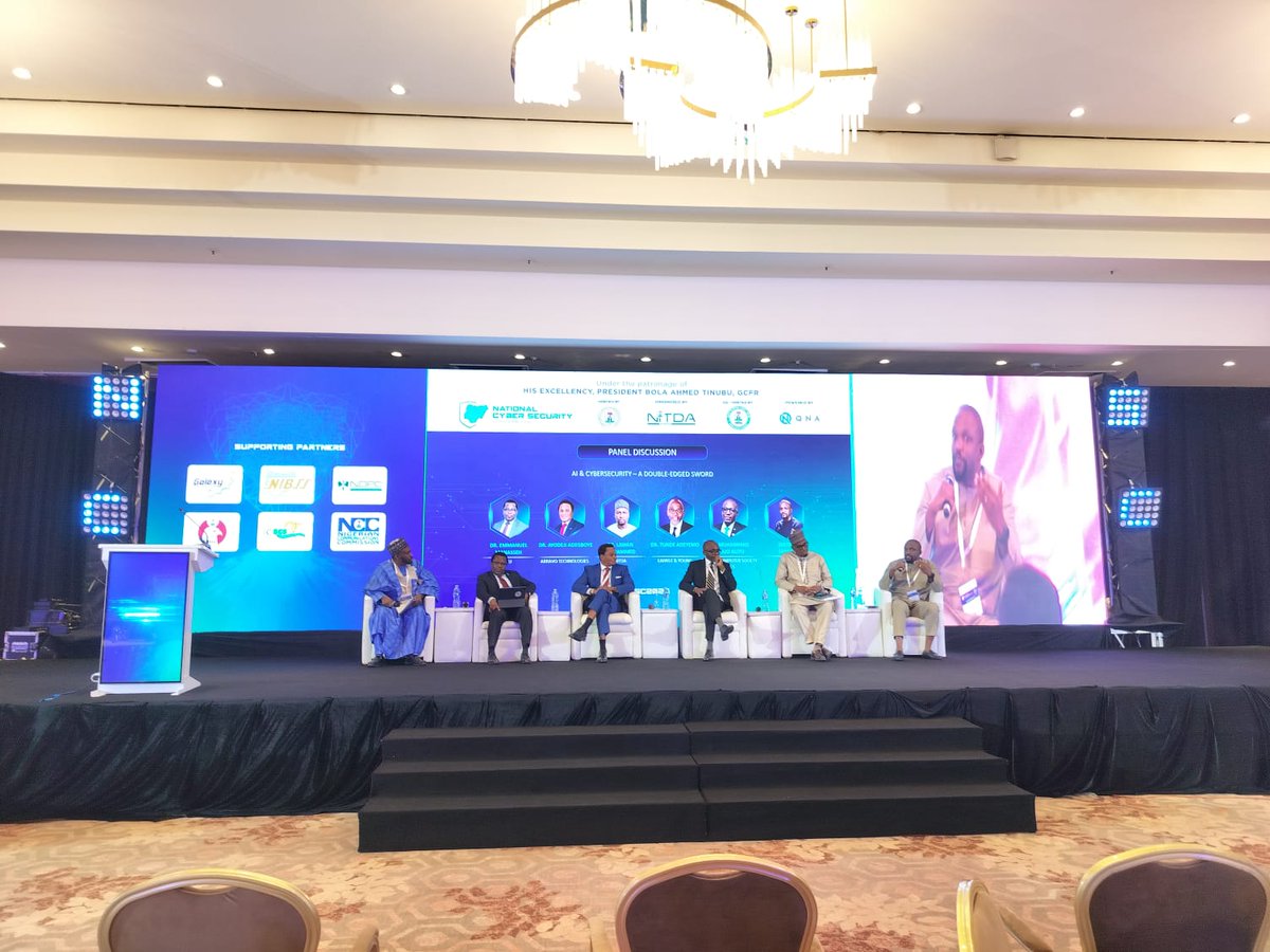 Live at #NCSC2025
Panel: AI &amp; CyberSecurity - A Double - Edged Sword

Experts explore the dual role of AI &amp; Cybersecurity — unlocking new defense capabilities while introducing complex risks. 

#NCSC2025 #NCSCNigeria #CybersecurityNigeria #DigitalResilience