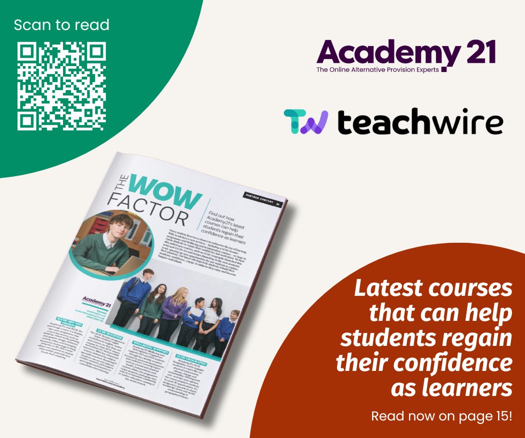 Academy21AP's tweet image. 📰 We’re proud to be featured in @teachwire&apos;s @TeachSecondary magazine! You’ll find us on page 15.

At Academy21, we believe that every student deserves to feel confident, connected, and capable in their learning journey.

That’s why we’ve developed new, purpose-led courses –…