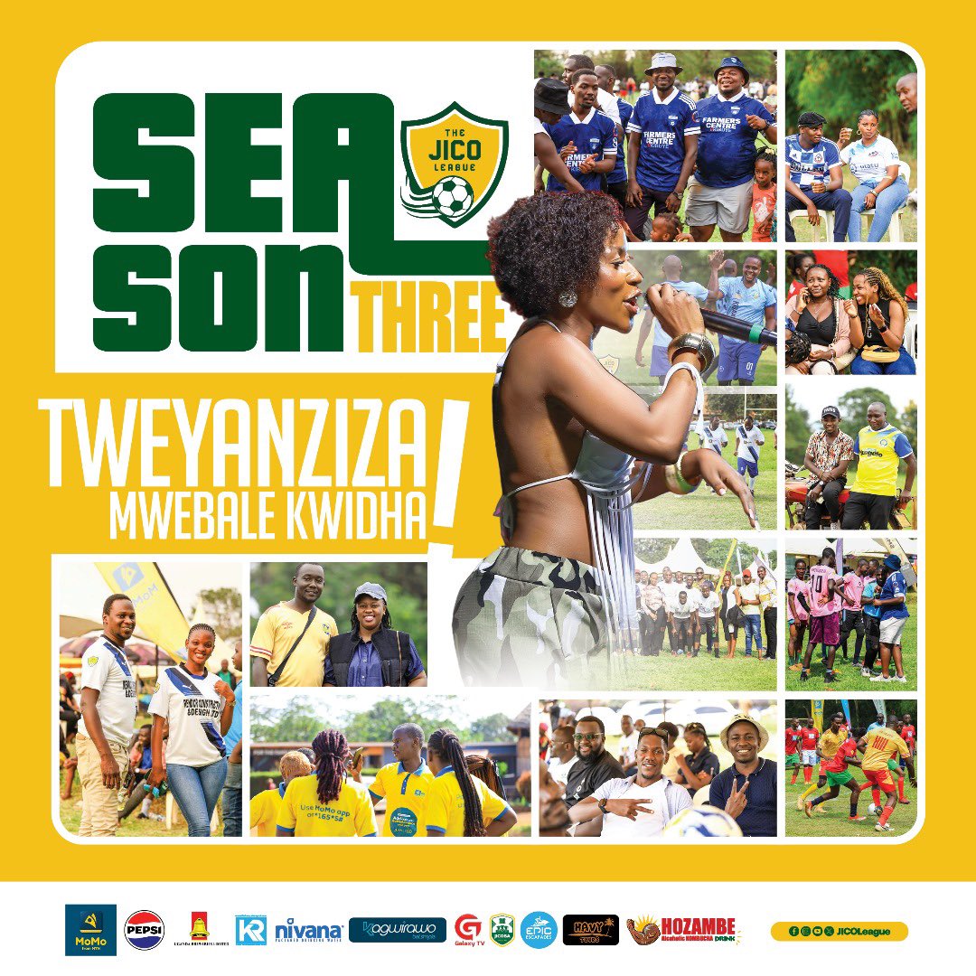 JICO LEAGUE (@jicoleague) on Twitter photo The <a href="/JicoLeague/">JICO LEAGUE</a> Sn3 came to a beautiful close—just the way we hoped it would.
Bakagwa, mwebale kwidha!
Tweyanzizza inho for showing up & showing love!
#TJLSn3
<a href="/mtnmomoug/">MoMo from MTN Uganda</a> <a href="/GalaxyTVUg/">Galaxy TV Jikonkone</a> <a href="/CapitalFMUganda/">Capital FM Uganda</a> <a href="/Nbsradio894fm/">NBS 89.4 FM Official</a> <a href="/89Smartfm/">89Smartfm</a> <a href="/Radio4UG/">Radio 4 |103.3 FM Ensunsuzi</a> <a href="/theKRMedia/">theKampalaReport</a> @UgandaBreweries <a href="/PepsiUganda/">Pepsi Uganda</a> The <a href="/JicoLeague/">JICO LEAGUE</a> Sn3 came to a beautiful close—just the way we hoped it would.
Bakagwa, mwebale kwidha!
Tweyanzizza inho for showing up & showing love!
#TJLSn3
<a href="/mtnmomoug/">MoMo from MTN Uganda</a> <a href="/GalaxyTVUg/">Galaxy TV Jikonkone</a> <a href="/CapitalFMUganda/">Capital FM Uganda</a> <a href="/Nbsradio894fm/">NBS 89.4 FM Official</a> <a href="/89Smartfm/">89Smartfm</a> <a href="/Radio4UG/">Radio 4 |103.3 FM Ensunsuzi</a> <a href="/theKRMedia/">theKampalaReport</a> @UgandaBreweries <a href="/PepsiUganda/">Pepsi Uganda</a>