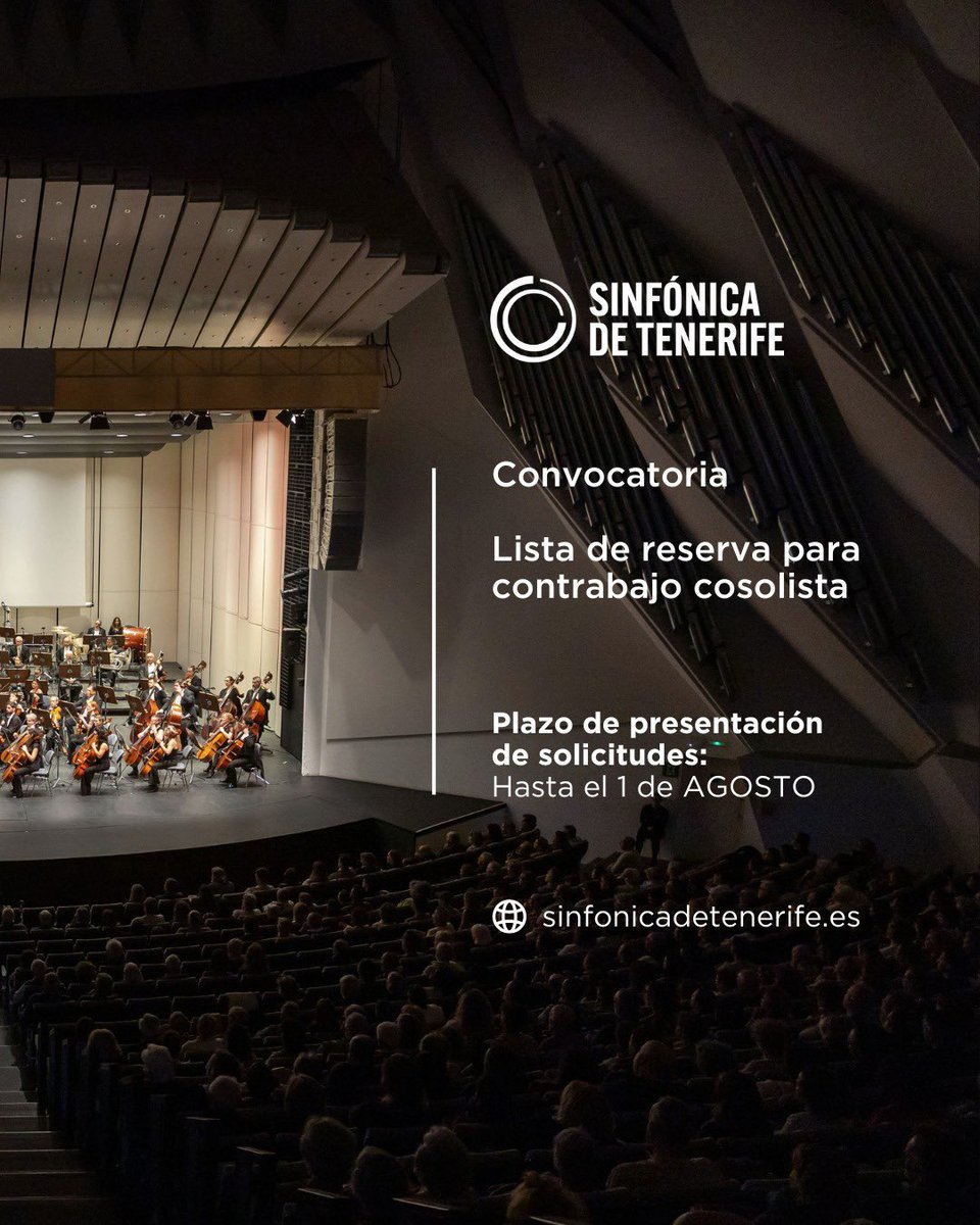 📝🎵 Convocada una plaza para contrabajo cosolista de la #SinfónicadeTenerife 

¿Te interesa ser parte de nuestra orquesta? Hemos puesto en marcha un procedimiento de selección, mediante sistema de concurso-oposición.

Toda la información en sinfonicadetenerife.es/empleo/convoca…