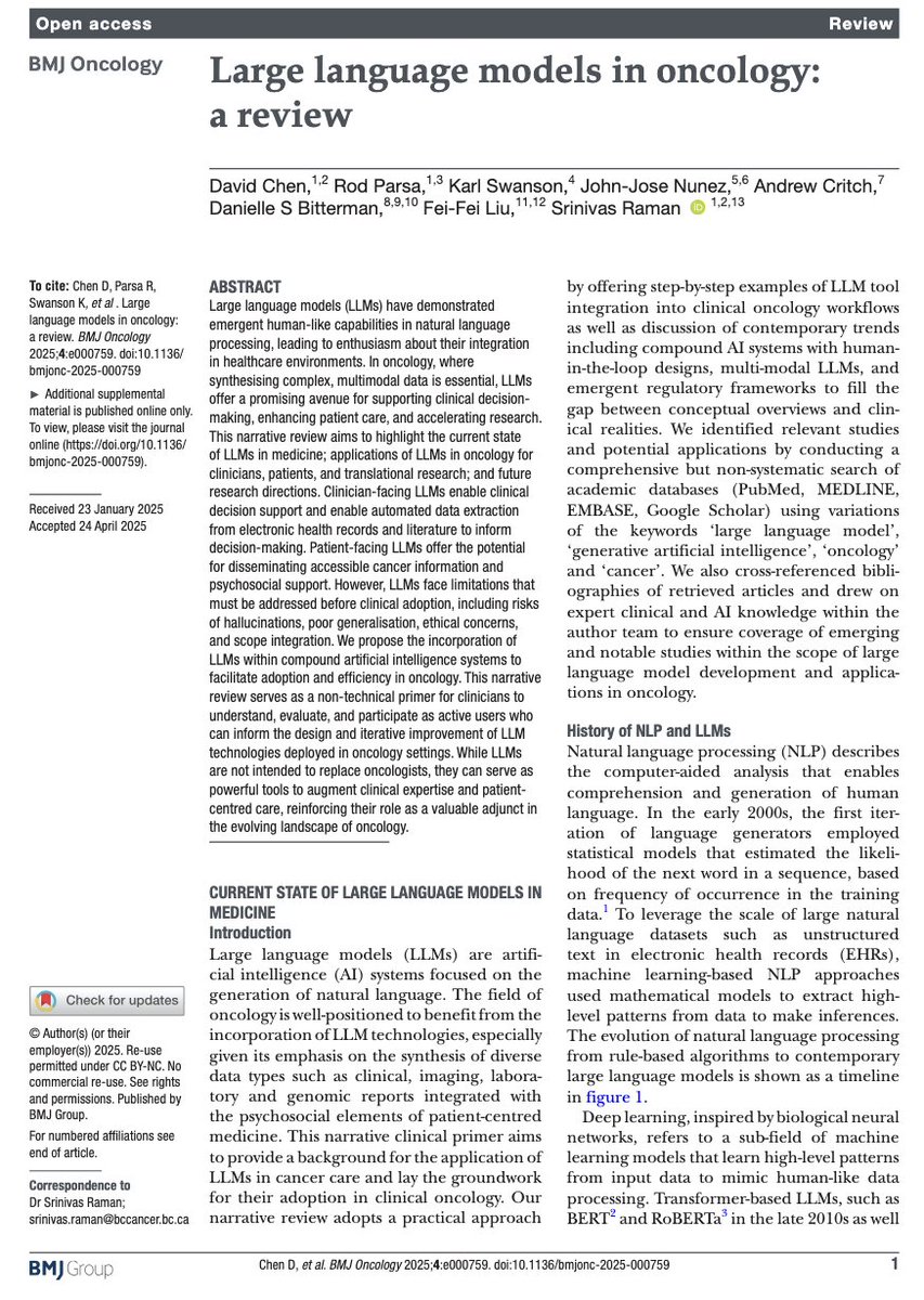 BMJOncology's tweet image. This review serves as a non-technical primer for clinicians to understand, evaluate, and participate as active users in large language model technologies. bmjoncology.bmj.com/content/4/1/e0…