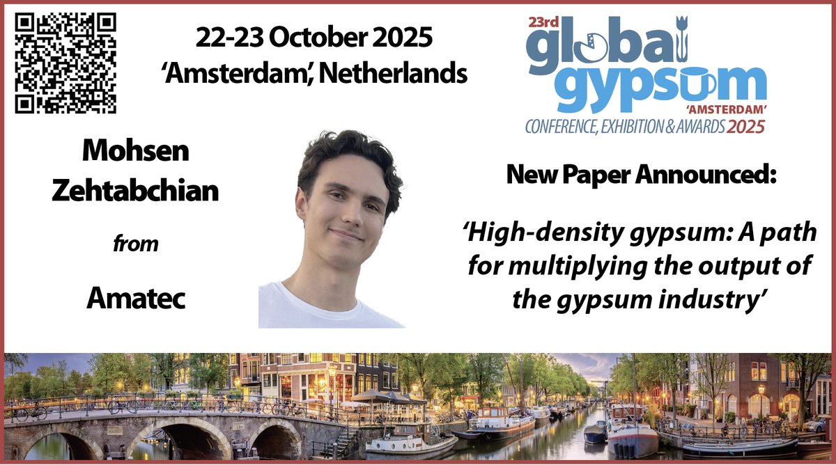 ❗ New paper announced for the Global Gypsum conference in Amsterdam, Netherlands on 22 - 23 October 2025 ❗ 

'High-density gypsum: A path for multiplying the output of the gypsum industry'

By Mohsen Zehtabchian, Amatec