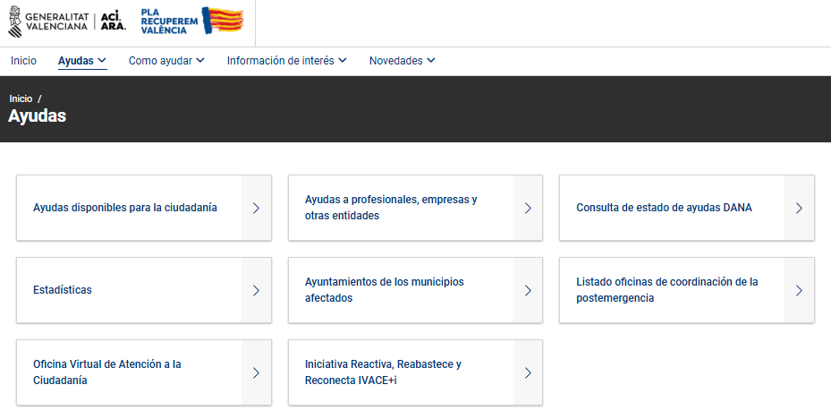 GVA Recuperació (@gvarecuperacio) on Twitter photo Consulta les ajudes que ha posat en marxa la <a href="/generalitat/">Generalitat</a> per la riuada destinades a
👪 Persones
🏭 Pimes
👩💻 Autònoms
🛍 Comerços
🤝 Associacions
🚗 Vehicles
Info ➡ aciara.gva.es/es/ajudes Consulta les ajudes que ha posat en marxa la <a href="/generalitat/">Generalitat</a> per la riuada destinades a
👪 Persones
🏭 Pimes
👩💻 Autònoms
🛍 Comerços
🤝 Associacions
🚗 Vehicles
Info ➡ aciara.gva.es/es/ajudes