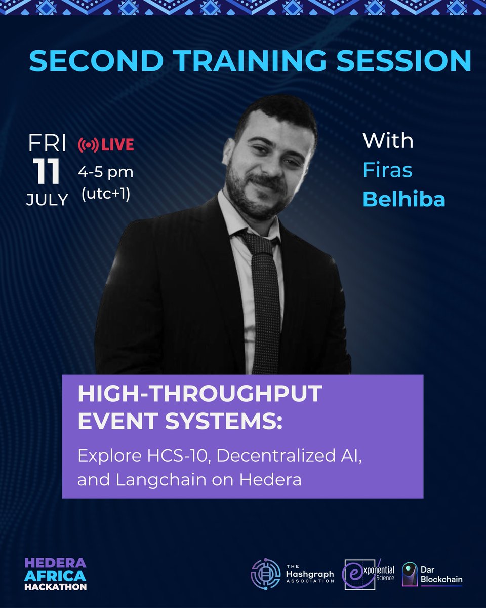 Hedera_Hacks's tweet image. 🌟 Meet Your Expert Trainer for Tomorrow’s Session: Firas Belhiba!
Firas is here to guide you through HCS-10 protocol, event emitters, and running Decentralized AI agents on Hedera!
With real-world insights and years of experience, he’s the perfect mentor to get you…