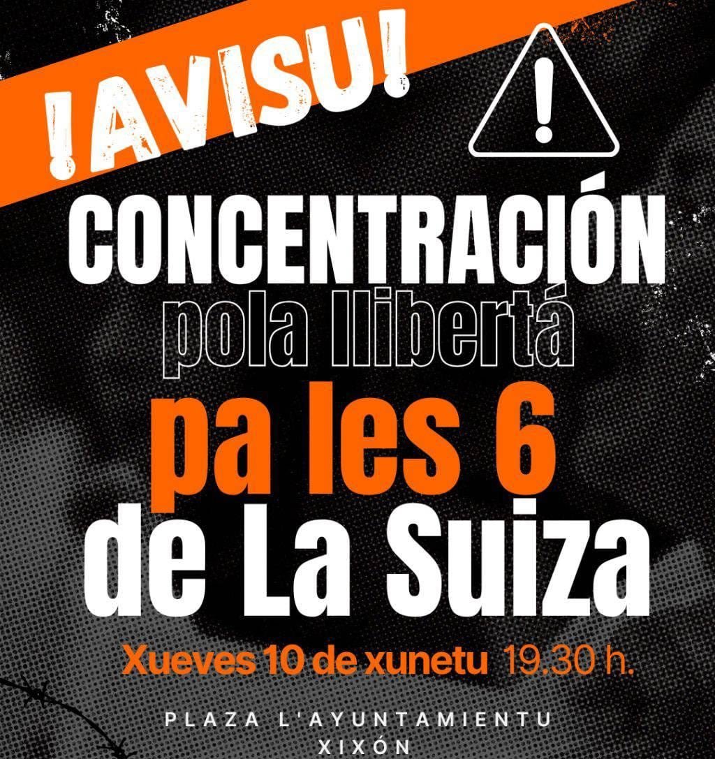 laurasturies's tweet image. Las Seis de la Suiza (@6delaSuiza) acaban de personarse de manera voluntaria en la prisión de #Asturies a la espera del indulto pedido, entre otros, por @Somos_Asturies y además también por el @GobAsturias y @Yolanda_Diaz_ que no acaba de llegar. El sindicalismo no es delito