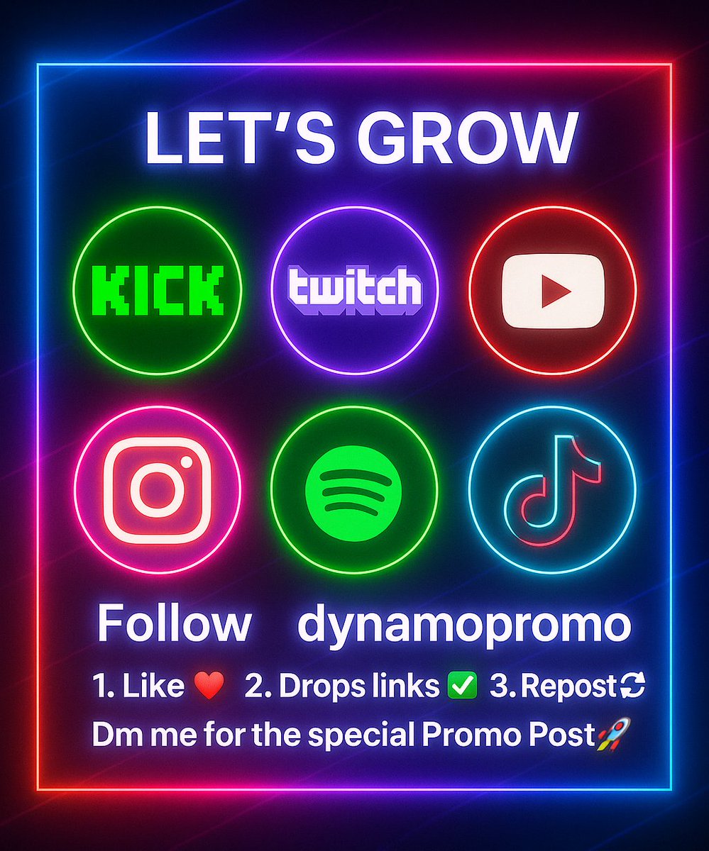 Dynamo Promo 🎁 (@dynamopromo) on Twitter photo 📢 Promotion Time !! 🚀
1. Follow <a href="/Dynamopromo/">Dynamo Promo | Part of @streamboostsb™</a> 🙏
2. Let's Grow Together 🔥
3. Like & Repost ❤️
4. Drop your Channel 📌
📩 Dm <a href="/StreamBoostSB/">Stream Boost ™</a> for special promo 📢 Promotion Time !! 🚀
1. Follow <a href="/Dynamopromo/">Dynamo Promo | Part of @streamboostsb™</a> 🙏
2. Let's Grow Together 🔥
3. Like & Repost ❤️
4. Drop your Channel 📌
📩 Dm <a href="/StreamBoostSB/">Stream Boost ™</a> for special promo