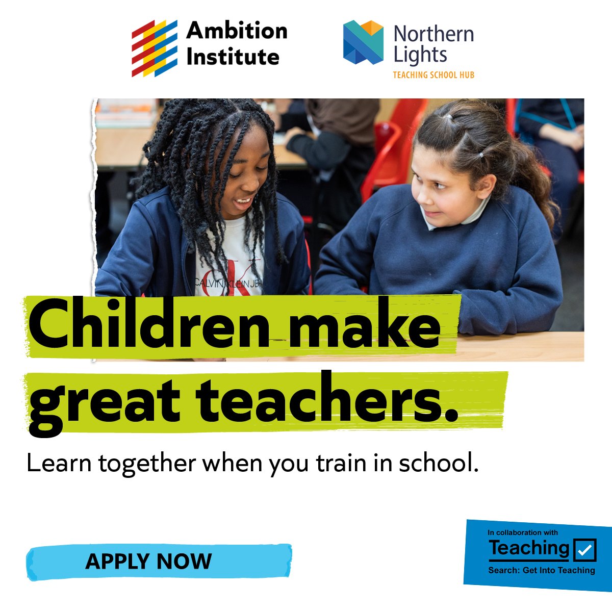 👨‍🏫 Train to teach where it matters most: in the classroom 👩‍🏫

With Northern Lights ITT, you'll train in school from day one, gaining the skills, confidence and insight you will need to become an excellent teacher.

📆 Apply by 24th July.
👉 Apply here northernlightstsh.co.uk/itt-initial-te…