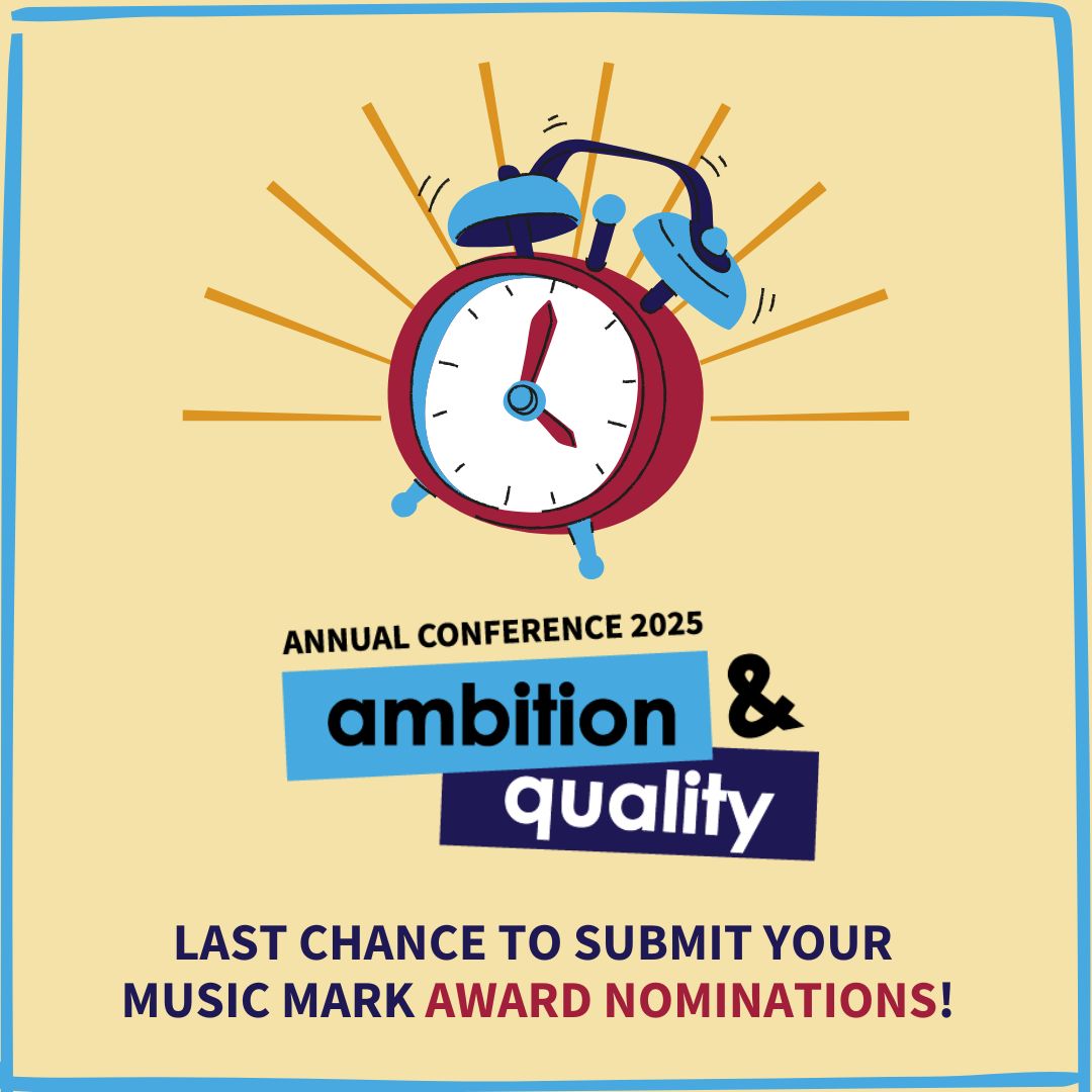 ⏰ Nominations for our Music Mark Awards close on Monday 14 July at 5pm! ⏰

If you know a team, a project, or an individual doing amazing work in music education that should be celebrated, make sure to tell us about them! 📣

🔗Submit your nominations: buff.ly/vppcrS1