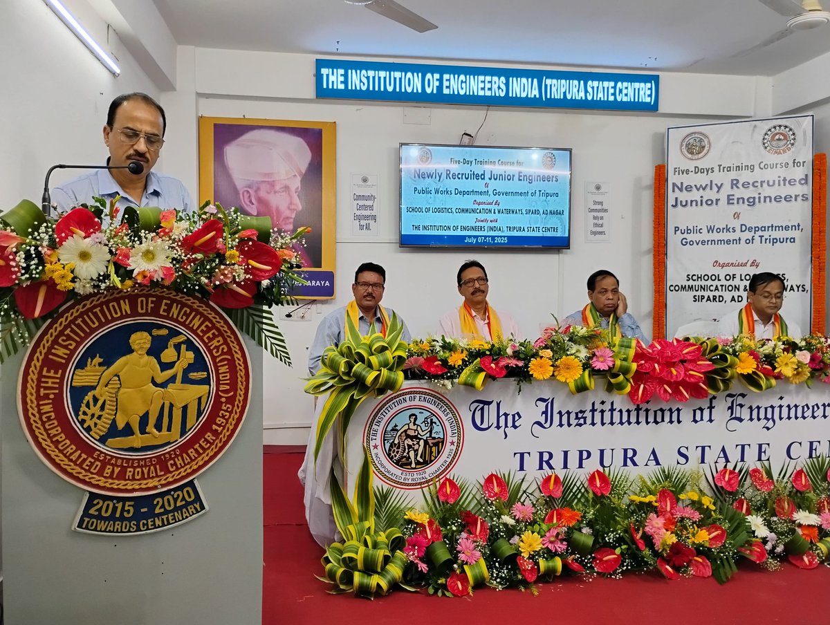 SIPARD1's tweet photo. Chief Secretary, Govt.of Tripura inaugurated Five Day Training Program  for newly recruited Junior Engineers of PWD, on July 07, w2025, which is being organised by School of Logistics, Communication and Waterways, SIPARD jointly with the Institution of Engineers (India), Tripura https://t.co/ButqSDRiuY