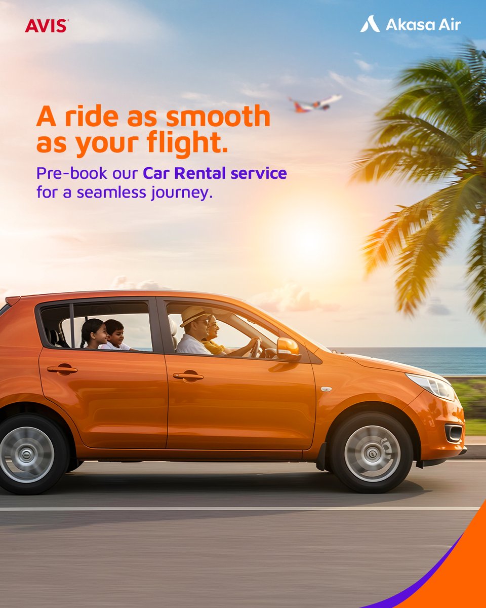 Your journey with us doesn’t end when you land, it only gets better. With our Car Rental service, powered by <a href="/Avis/">Avis Car Rental</a> you get access to premium and luxury cars, available as self-drive or chauffeur-driven options.

Pre-book now on AkasaAir.com or app. Know more here: