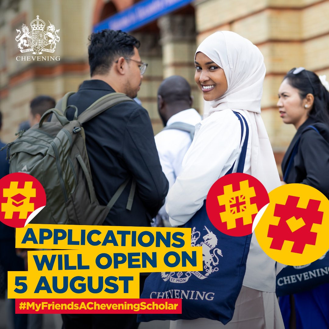 CheveningFCDO's tweet image. 📣 It’s official! #Chevening applications will open on 5 August and close on 7 October!
We’re looking for people who are passionate about solving some of the world’s most pressing challenges… could you be one of them? 👇
chevening.org/are-you-ready/
#MyFriendsACheveningScholar
