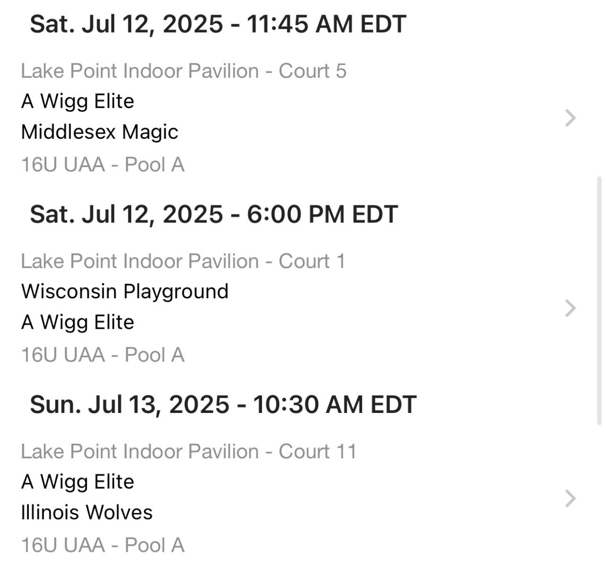 Coaches, we will be at lake point in Georgia for session 3 of UAA, here is my schedule
