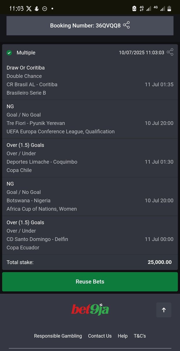 Today's #Bet9jaCode Selected💰⚽️♻️♻️
- 36QTJ88
- 36QV7HM
- 36QVJTV
- 36QVQQ8

GreenLuck🎯🔞