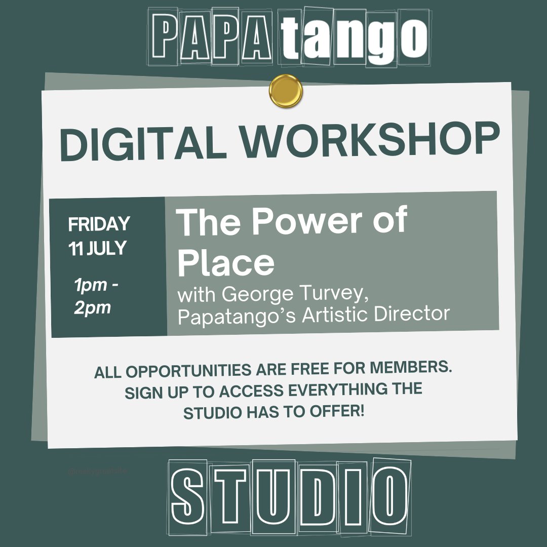 FREE workshop tomorrow: 1pm on 11th July! Led by our Artistic Director George Turvey, we will the fundamental importance of choice of location in a scene.
Log into the #PapatangoStudio to find the event link on our Opportunities page. papatango.co.uk/studio/ #Theatre #Playwriting