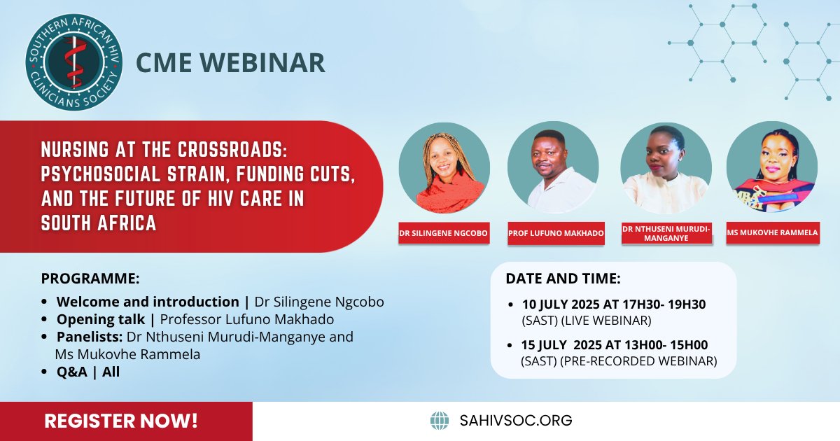 Join our next webinar: Nurses face rising strain from funding cuts &amp; service gaps in HIV care. Let’s talk mental health &amp; why supporting nurses is vital for HIV services.
Tonight: bit.ly/3IeyXji
15 July: bit.ly/4nysWOw
#HIVCare #SupportNurses <a href="/SpotlightNSP/">Spotlight</a>