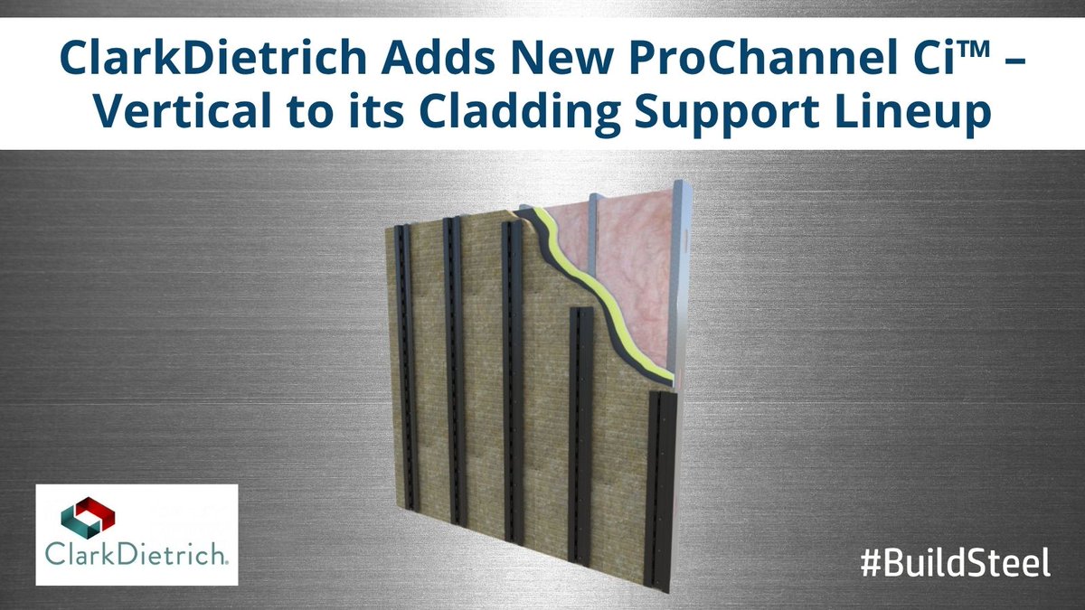 buildsteelorg's tweet image. SFIA member @ClarkDietrich launches ProChannel Ci™ – Vertical, a new solution for installing vertical rainscreen #cladding over continuous #insulation using self-sealing #fasteners.
ow.ly/ngPU50WmlfC 
#BuildSteel #CFSteel #SteelFraming #BuildingProducts #Construction