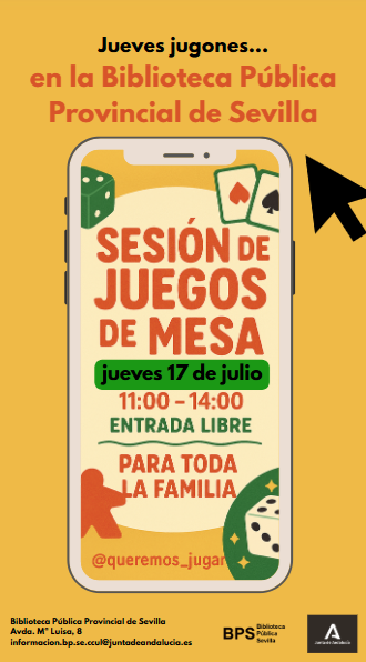 Biblioteca Sevilla (@bibsevilla) on Twitter photo Ven a <a href="/bibsevilla/">Biblioteca Sevilla</a> a disfrutar de nuestros #JuevesJugones. El próximo día 17 partidas de #Rhinohero, #Dooble, #Virus, #Luckyjirafa y muchos más con @queremos_jugar. #BibSevilla #RoleaEnLaBiblioteca #LaBibliotecaJuega #ActividadesGratuitas #LoMejorEstáEnLaBiblioteca
<a href="/CulturaAND/">Cultura Junta de Andalucía</a> Ven a <a href="/bibsevilla/">Biblioteca Sevilla</a> a disfrutar de nuestros #JuevesJugones. El próximo día 17 partidas de #Rhinohero, #Dooble, #Virus, #Luckyjirafa y muchos más con @queremos_jugar. #BibSevilla #RoleaEnLaBiblioteca #LaBibliotecaJuega #ActividadesGratuitas #LoMejorEstáEnLaBiblioteca
<a href="/CulturaAND/">Cultura Junta de Andalucía</a>