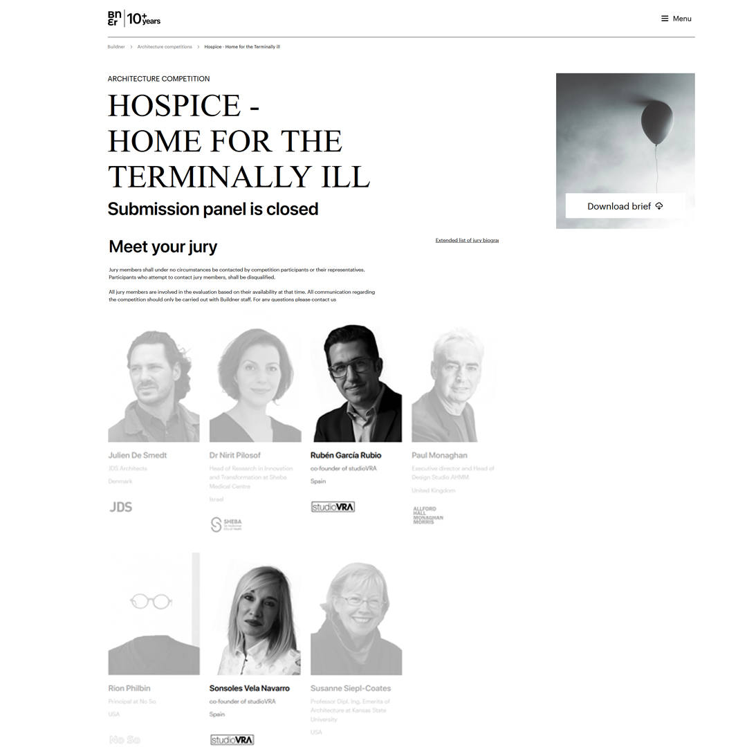 JURY. Really honored to be part again of the Jury for a International Competition Hospice Home for the Terminally IV promoted by Buildner. 
.
+ info cutt.ly/4rUIxGSs