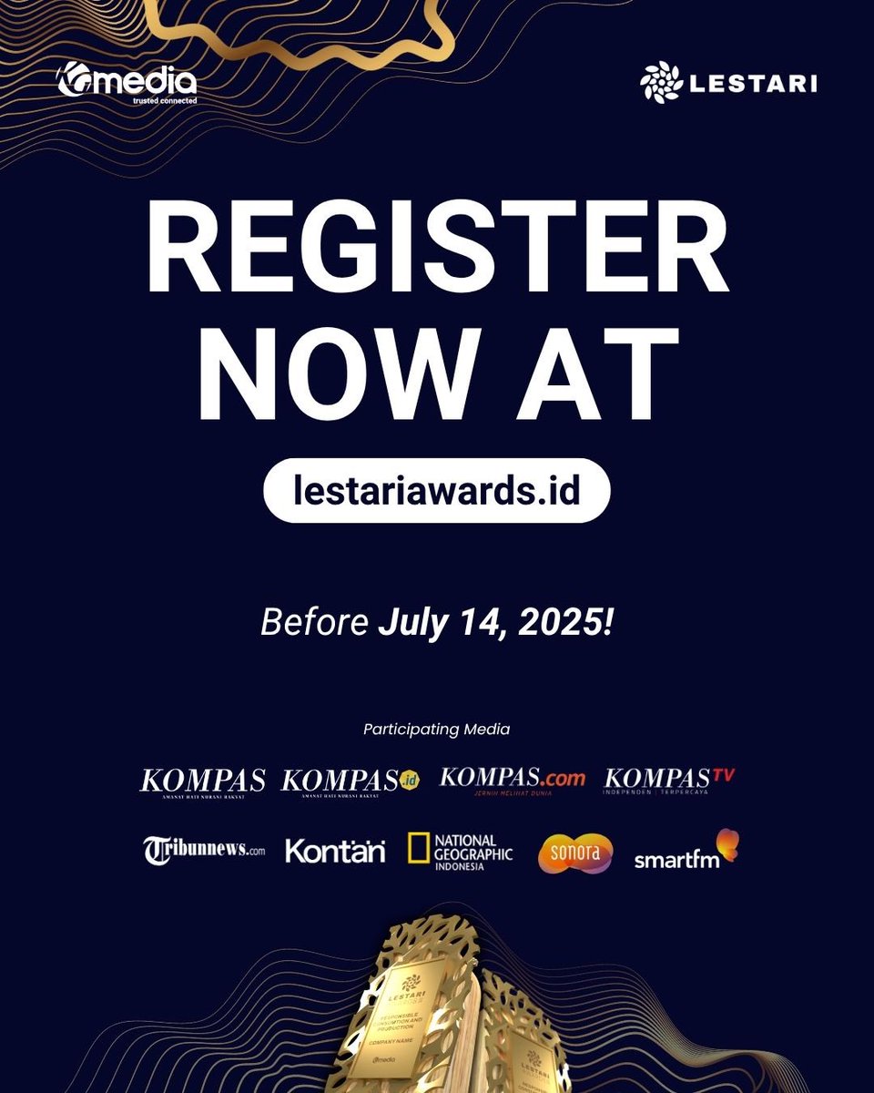 tribunnews's tweet photo. This is your final chance to get recognized, registration extended until July 14, 2025!
๐ Submit now at https://t.co/kO4jvq7mkQ
#LestariAwards2025 #Sustainability #KGMedia #TrustedConnected https://t.co/WhyUX6AXFw