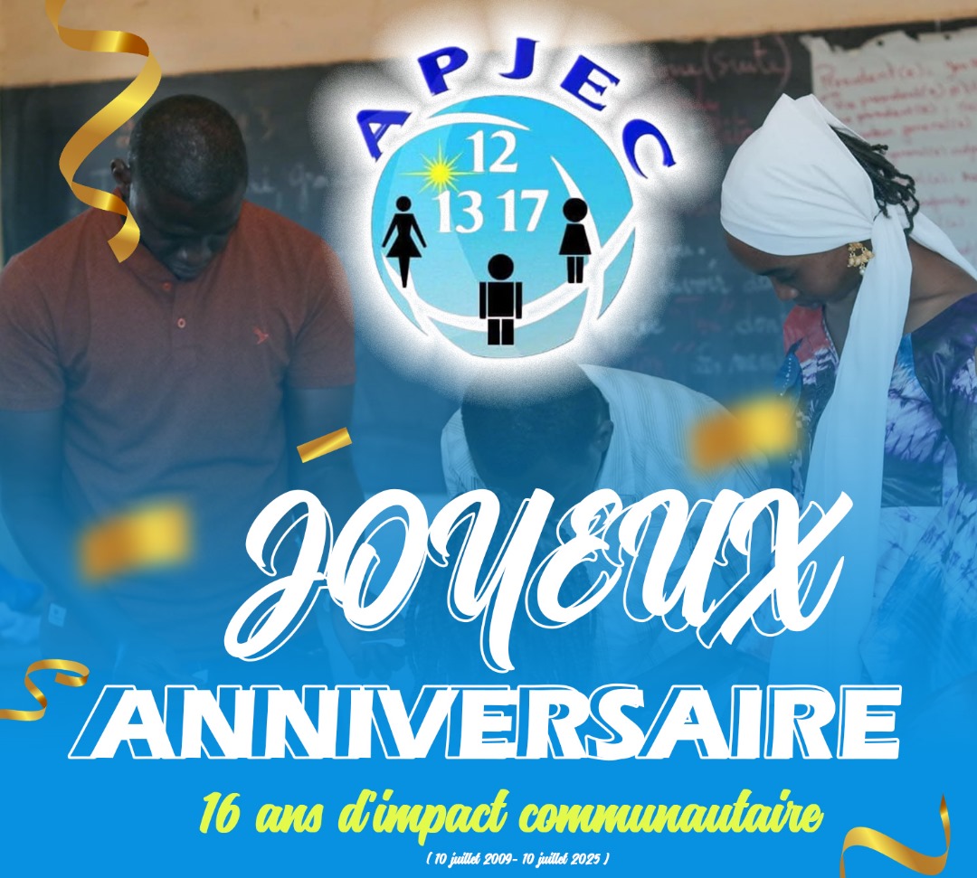 𝗔𝗣𝗝𝗘𝗖 𝗳ê𝘁𝗲 𝘀𝗲𝘀 𝟭𝟲 𝗮𝗻𝘀 !
Depuis sa création le 10 juillet 2009, l’APJEC œuvre pour la promotion de la jeunesse et de l’éducation civique au Mali. 

#𝗔𝗣𝗝𝗘𝗖𝟭𝟲𝗮𝗻𝘀 #𝗘𝗻𝗴𝗮𝗴𝗲𝗺𝗲𝗻𝘁𝗖𝗶𝘁𝗼𝘆𝗲𝗻 #𝗝𝗲𝘂𝗻𝗲𝘀𝘀𝗲𝗔𝗰𝘁𝗶𝘃𝗲