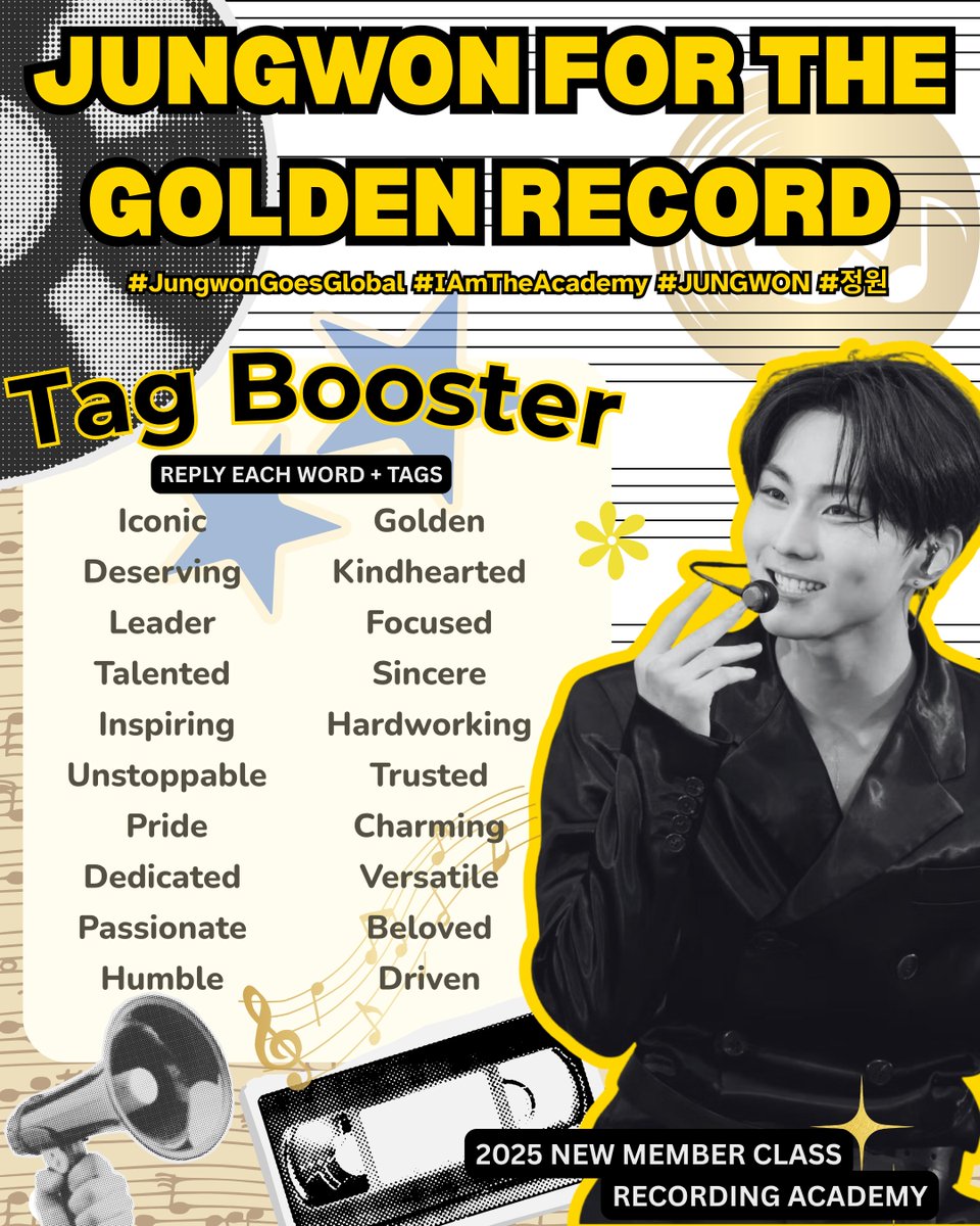 yangjungwoninfo's tweet photo. Congrats JUNGWON for officially becoming a member of the Recording Academy! We are so proud of you, always~ 

To celebrate this milestone, we prepared a TAG BOOSTER to help during our tag party 💛

JUNGWON FOR THE GOLDEN RECORD
#JungwonGoesGlobal #IAmTheAcademy #JUNGWON #정원 https://t.co/lniFO5xrAE