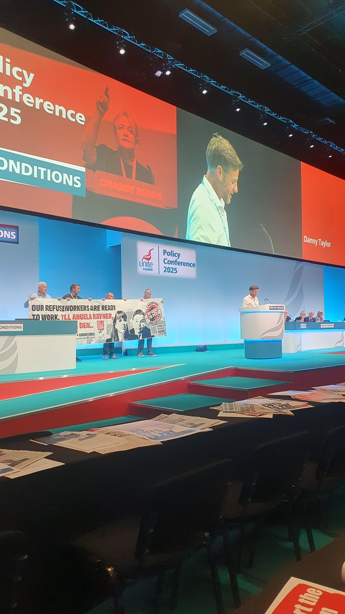 We're at Unite Policy Conference this week, hearing a barnstorming speech from the striking Birmingham refuse workers. Shame on the bosses and politicians trying to break their strike after six months of industrial action against up to £8,000 pay cuts.