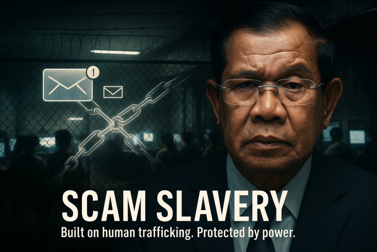 FAboutCambodia's tweet photo. Everyone’s received a scam text or email. Few realize there’s a vast criminal industry behind it that generates millions—built on human slavery and protected at the highest levels.

In #Cambodia, authorities aren’t just turning a blind eye. They’re ruling the abuse⤵️
#ScamSlavery https://t.co/2ZK9WA2drQ