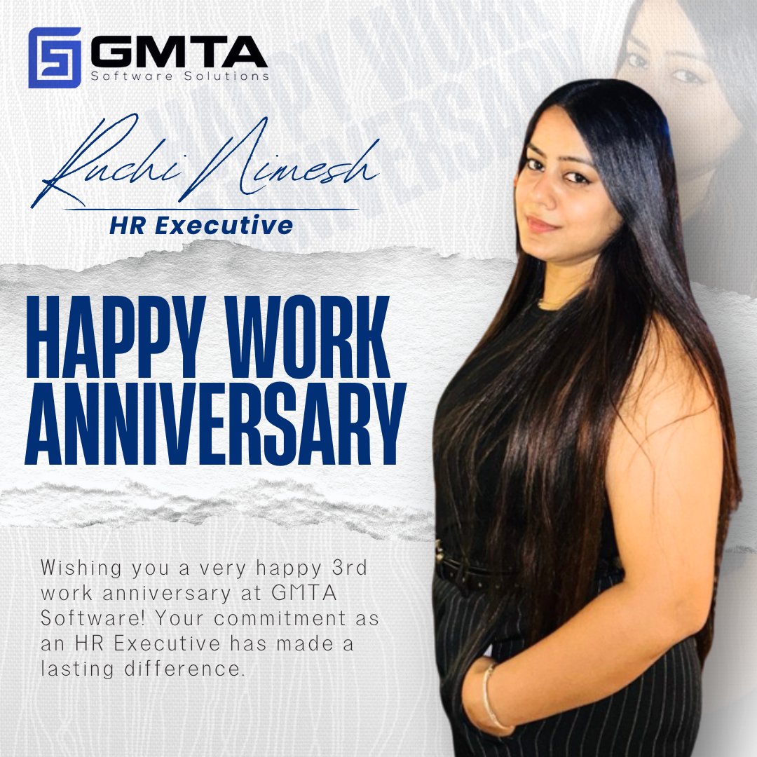 GmtaSoftware's tweet image. 🎉𝗖𝗵𝗲𝗲𝗿𝘀 𝘁𝗼 𝟯 𝗮𝗺𝗮𝘇𝗶𝗻𝗴 𝘆𝗲𝗮𝗿𝘀!

Today, we celebrate Ruchi Nimesh, our dedicated HR Executive, for completing 3 successful years with @GmtaSoftware.

Thank you for being an essential part of our journey!💙

#EmployeeWorkAnniversary #GMTAsoftware #WorkAnniversary