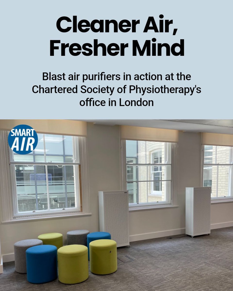SmartairUk's tweet image. Did you know that enhancing air quality can significantly boost workplace performance? We recently delivered some Blast air purifiers to the Chartered Society of Physiotherapy in London, prioritising employee well-being.
Healthier air, healthier minds!
@thecsp