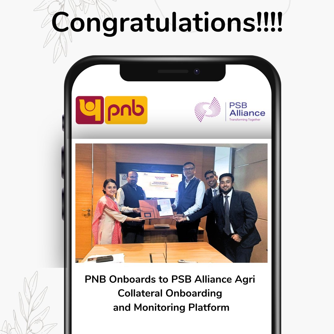 PSB ALLIANCE PVT LTD (@ltdpsb) on Twitter photo 🎉 We're digitizing the future of agri finance! Thrilled to welcome <a href="/pnbindia/">Punjab National Bank</a> to the PSB Alliance Agri Collateral Onboarding and Monitoring Platform.
#digitaltransformationjourney #AgriFinance #PSBAlliance #PNB #FinTech #BankingInnovation #SmartSolutions 🎉 We're digitizing the future of agri finance! Thrilled to welcome <a href="/pnbindia/">Punjab National Bank</a> to the PSB Alliance Agri Collateral Onboarding and Monitoring Platform.
#digitaltransformationjourney #AgriFinance #PSBAlliance #PNB #FinTech #BankingInnovation #SmartSolutions