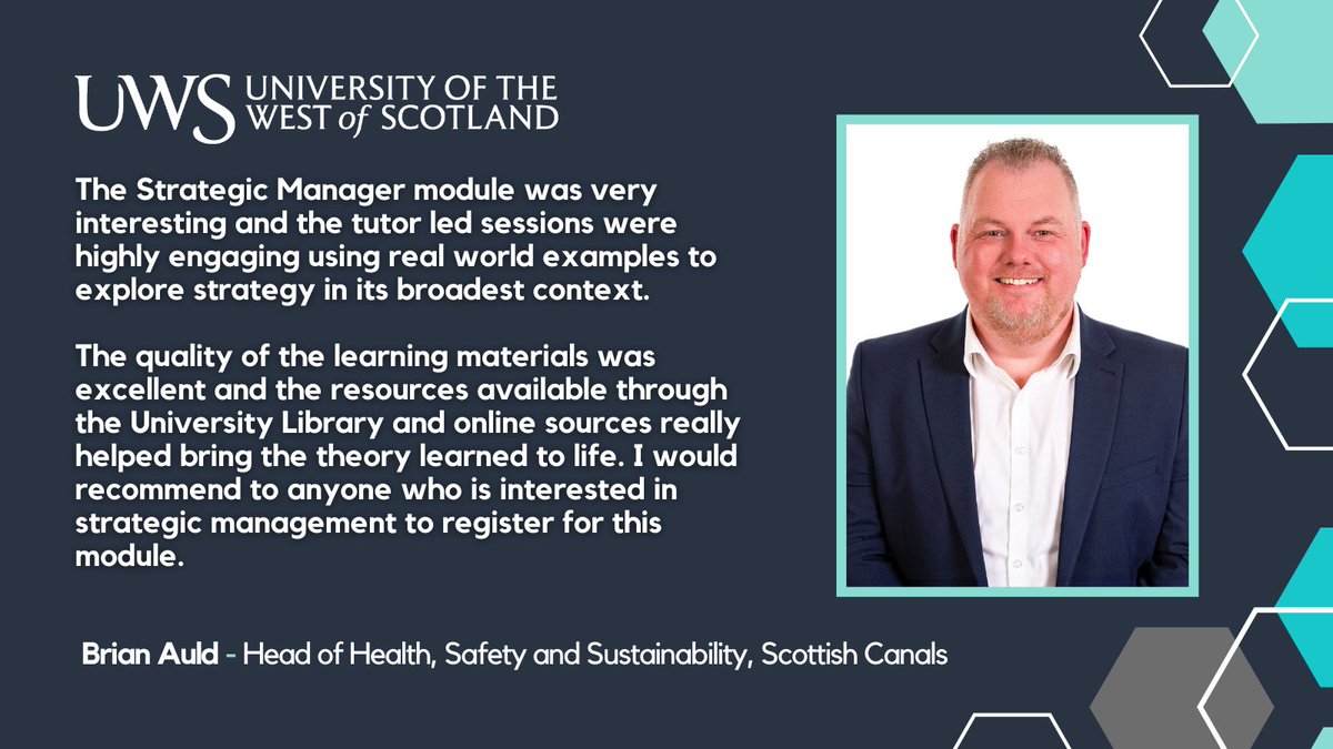 Delighted to hear such positive feedback from one of our Skills Scholarship students, Brian, Head of Health, Safety and Sustainability at Scottish Canals!

To find out more about our fully funded CPD opportunities, visit our website: cpd.uws.ac.uk