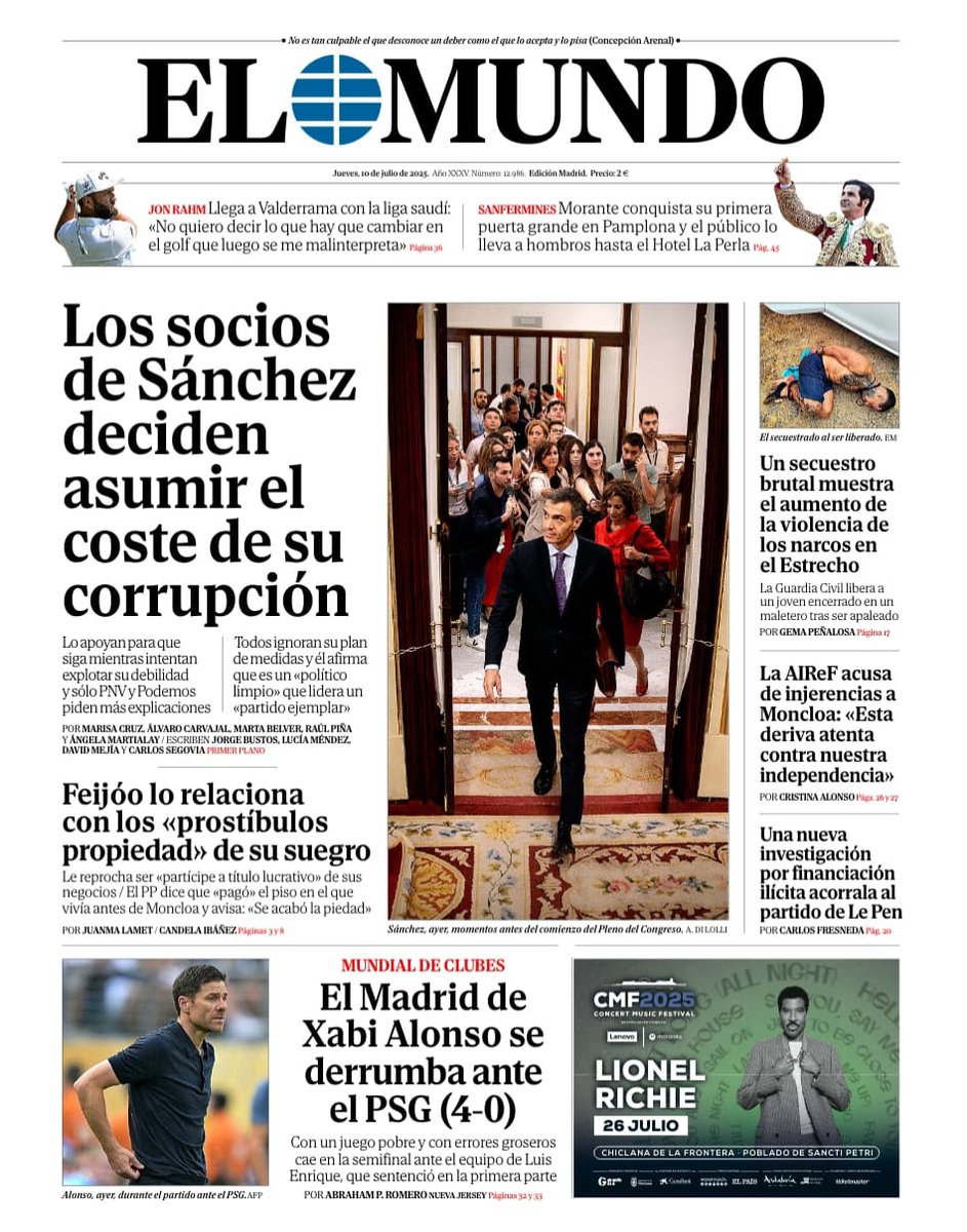 🔴 Ya no son socios, son cómplices.

El único objetivo es tapar la corrupción que se reproduce por todos los estamentos del Gobierno, del PSOE y del entorno familiar de Sánchez.