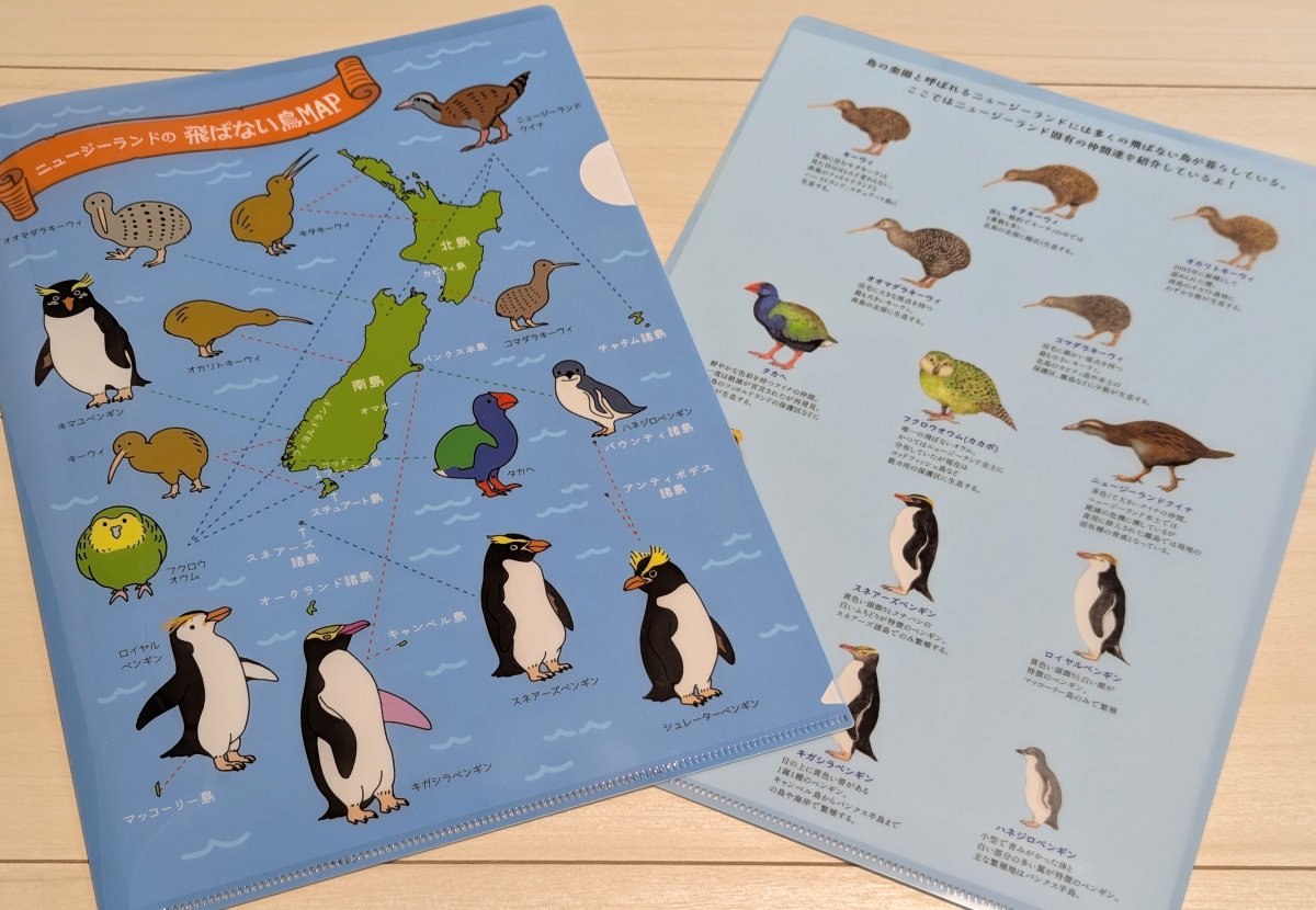 公式グッズ第4弾 「ニュージーランドの飛ばない鳥マップクリアファイル