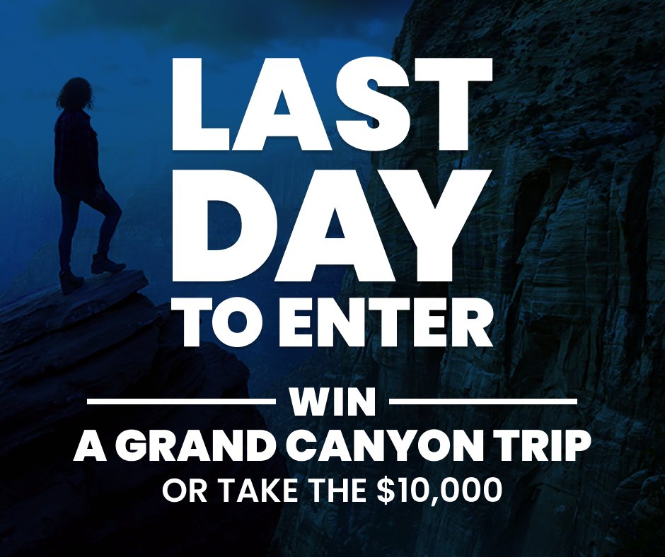 ⭐ It’s Time To Make Some Memories ⭐



There are just hours left to get #InItToWinIt for the ultimate Grand Canyon getaway (or take the $10,000 Cash). Can we count you in? bit.ly/4kw0mdZ